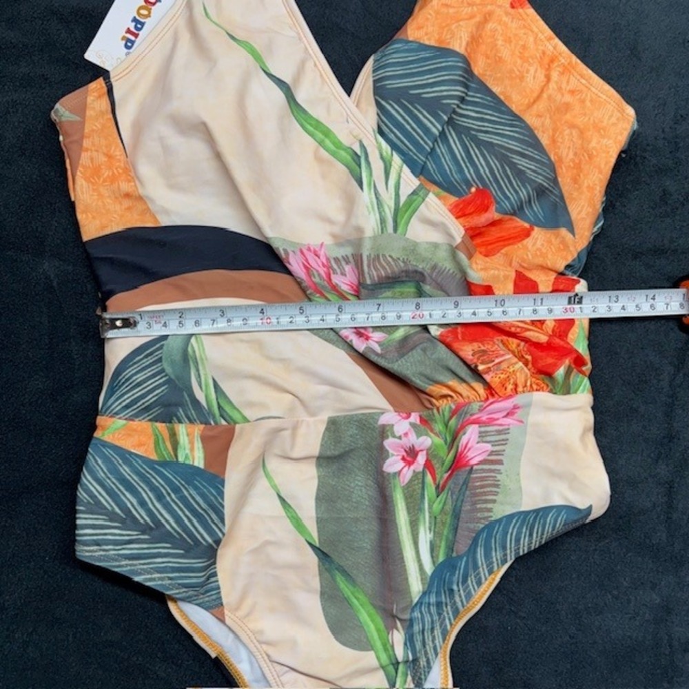 IDOPIP Womens Tropical Floral One Piece Swimsuit V-Neck Low Back Large NWT - Picture 2 of 6